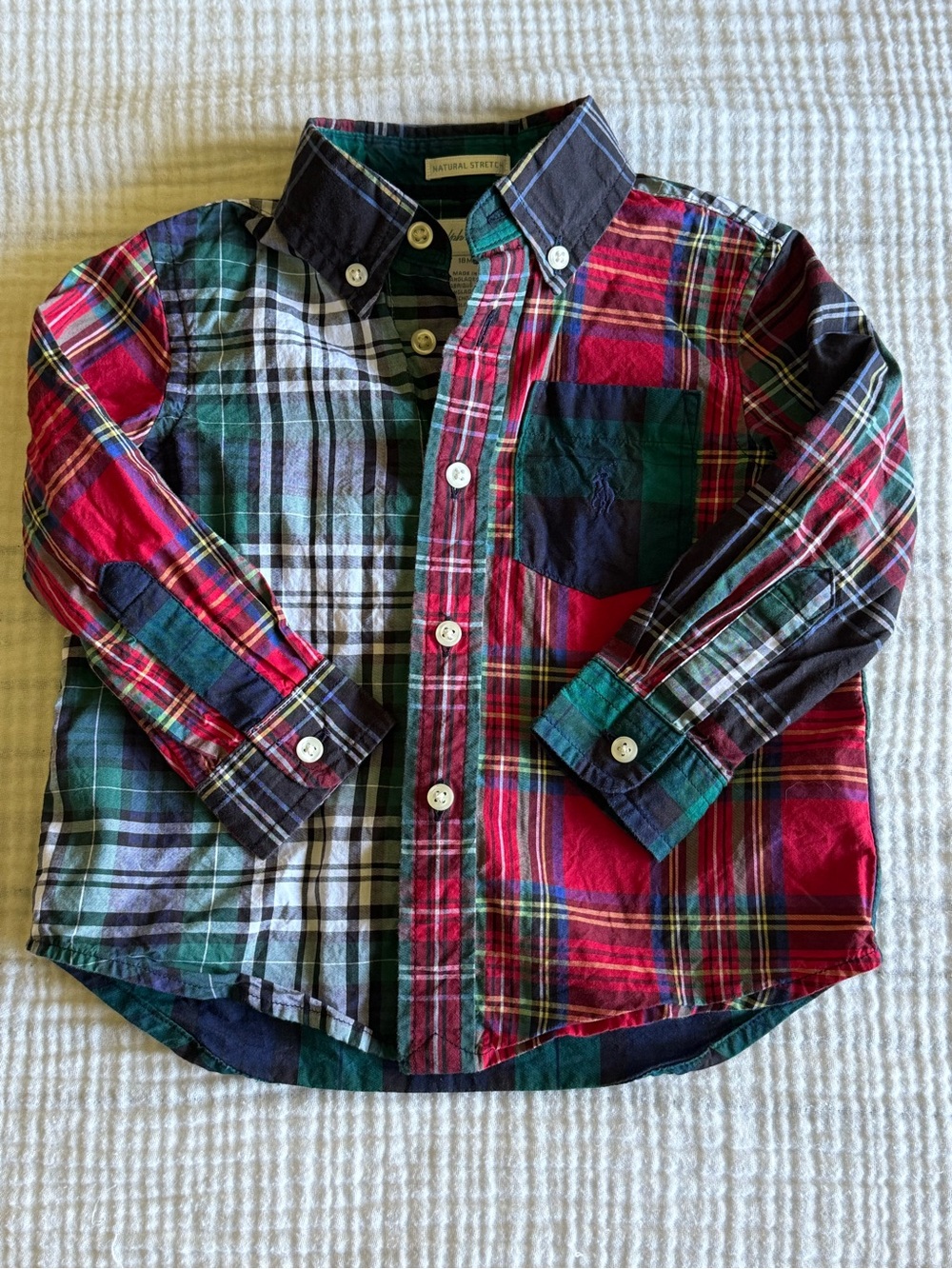 Ralph Lauren 18 Months Plaid Colorblock Cotton Fun Shirt Embroidered Logo